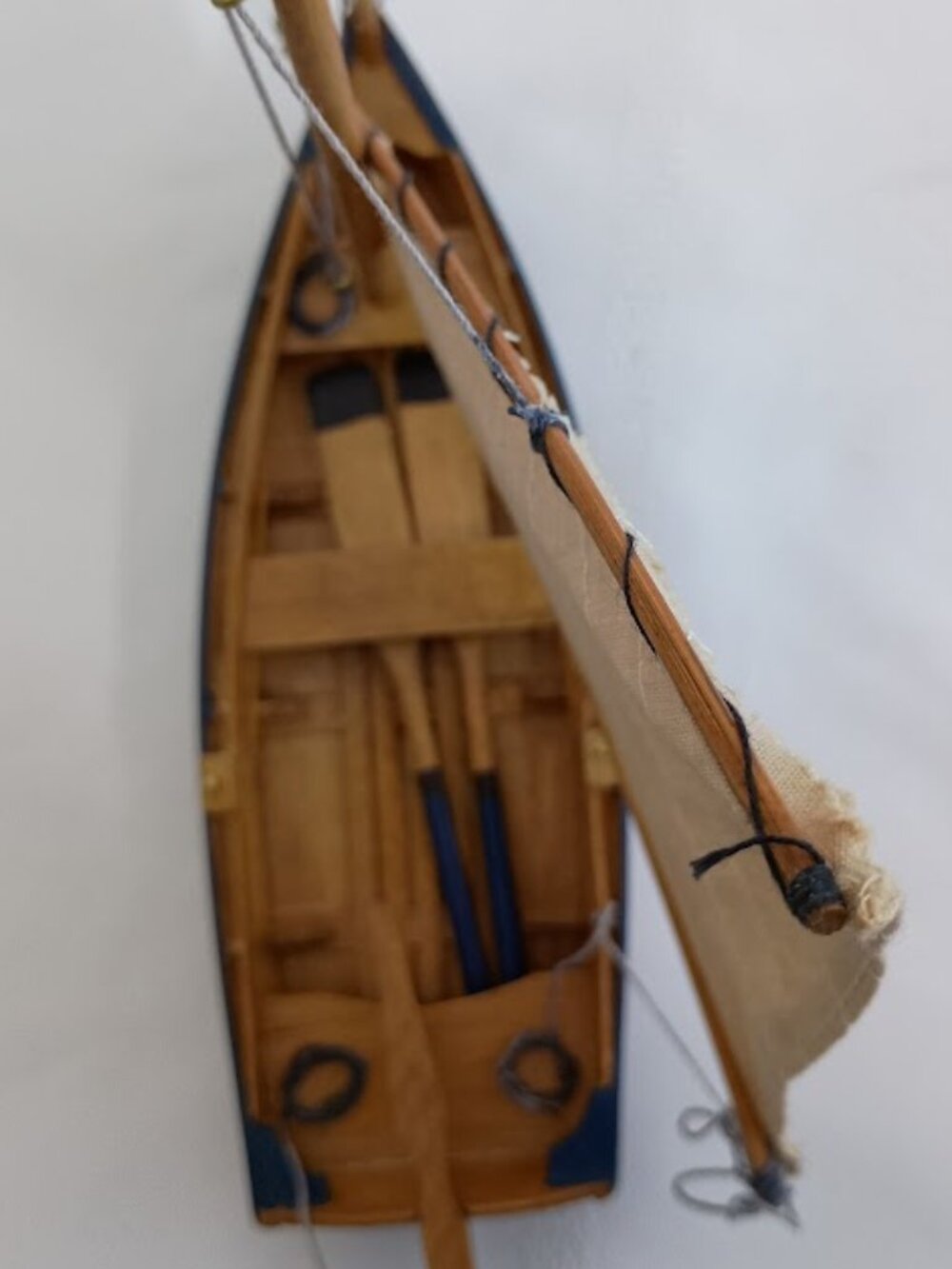 Vintage Wooden Sailboat Model with Canvas Sail - Picture 5 of 8